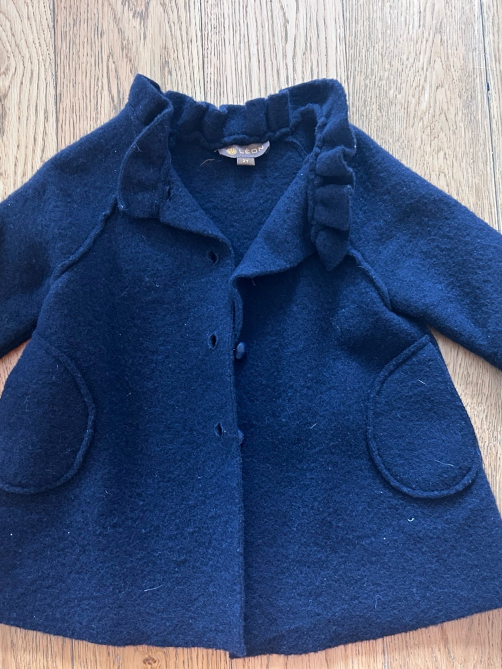 Girls' Navy Ruffle-Trim Wool Coat